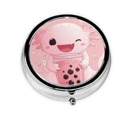 CSIVKEJ Cute Axolotl Print Round Pill Box 3 Compartment Decorative Pocket Purse Portable Mini Travel Medicine Holder Organizer