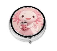 CSIVKEJ Cute Axolotl Print Round Pill Box 3 Compartment Decorative Pocket Purse Portable Mini Travel Medicine Holder Organizer