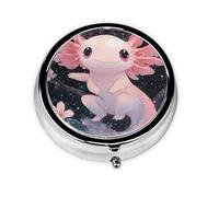 CSIVKEJ Cute Axolotl Print Round Pill Box 3 Compartment Decorative Pocket Purse Portable Mini Travel Medicine Holder Organizer