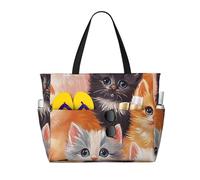CSIVKEJ Cute Cat Print Beach Bags For Women Waterproof Beach Swim Pool Bag With Zipper For Travel Vacation