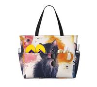 CSIVKEJ Cute Cat Print Beach Bags For Women Waterproof Beach Swim Pool Bag With Zipper For Travel Vacation