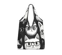 CSIVKEJ Cute Cats Print Reusable Grocery Bags With Handles Folds Into A Small Pouch Washable Design