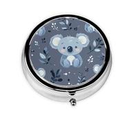 CSIVKEJ Cute Koala Print Round Pill Box 3 Compartment Decorative Pocket Purse Portable Mini Travel Medicine Holder Organizer