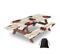 CSIVKEJ Cute Ladybugs Print Picnic Table Cover Set With Bench Covers 76x183 Cm