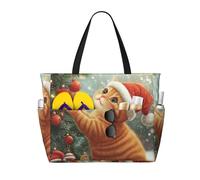 CSIVKEJ Cute Orange Cat Print Beach Bags For Women Waterproof Beach Swim Pool Bag With Zipper For Travel Vacation