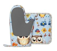 CSIVKEJ Cute Owl Print Oven Mitts And Pot Holders Set Of 2 Silicone Heat Resistant Oven Mitten Potholders For Bbq Cooking Grilling Baking