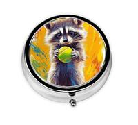 CSIVKEJ Cute Raccoon Print Round Pill Box 3 Compartment Decorative Pocket Purse Portable Mini Travel Medicine Holder Organizer
