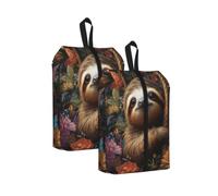 CSIVKEJ Cute Sloth Flowers Print Travel Shoe Bag Portable Storage Bag 2 Pcs