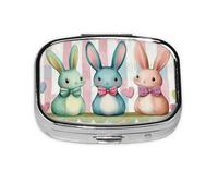 CSIVKEJ Easter Rabbit Print Square Pill Box 2 Compartment Decorative Pocket Purse Portable Mini Travel Medicine Holder Organizer