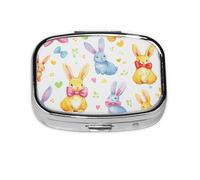 CSIVKEJ Easter Rabbit Print Square Pill Box 2 Compartment Decorative Pocket Purse Portable Mini Travel Medicine Holder Organizer