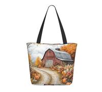 CSIVKEJ Fall Farmhouse Print Large Tote Bag For Women Portable Beach Bag Reusable Shopping Grocery Bags
