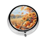 CSIVKEJ Fall Pumpkin Print Round Pill Box 3 Compartment Decorative Pocket Purse Portable Mini Travel Medicine Holder Organizer