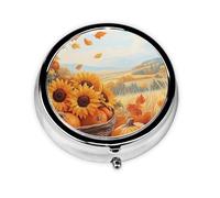 CSIVKEJ Fall Pumpkin Print Round Pill Box 3 Compartment Decorative Pocket Purse Portable Mini Travel Medicine Holder Organizer