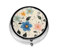 CSIVKEJ Flower Leaf Print Round Pill Box 3 Compartment Decorative Pocket Purse Portable Mini Travel Medicine Holder Organizer