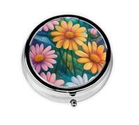 CSIVKEJ Flower Print Round Pill Box 3 Compartment Decorative Pocket Purse Portable Mini Travel Medicine Holder Organizer