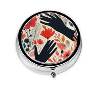 CSIVKEJ Flower Print Round Pill Box 3 Compartment Decorative Pocket Purse Portable Mini Travel Medicine Holder Organizer