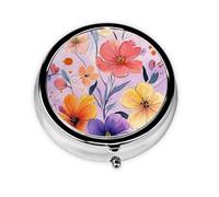 CSIVKEJ Flowers Print Round Pill Box 3 Compartment Decorative Pocket Purse Portable Mini Travel Medicine Holder Organizer