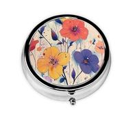 CSIVKEJ Flowers Print Round Pill Box 3 Compartment Decorative Pocket Purse Portable Mini Travel Medicine Holder Organizer