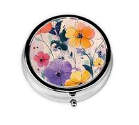 CSIVKEJ Flowers Print Round Pill Box 3 Compartment Decorative Pocket Purse Portable Mini Travel Medicine Holder Organizer