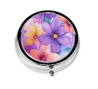 CSIVKEJ Flowers Print Round Pill Box 3 Compartment Decorative Pocket Purse Portable Mini Travel Medicine Holder Organizer