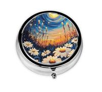 CSIVKEJ Flowers Print Round Pill Box 3 Compartment Decorative Pocket Purse Portable Mini Travel Medicine Holder Organizer