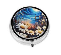 CSIVKEJ Flowers Print Round Pill Box 3 Compartment Decorative Pocket Purse Portable Mini Travel Medicine Holder Organizer