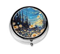 CSIVKEJ Flowers Print Round Pill Box 3 Compartment Decorative Pocket Purse Portable Mini Travel Medicine Holder Organizer