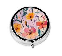 CSIVKEJ Flowers Print Round Pill Box 3 Compartment Decorative Pocket Purse Portable Mini Travel Medicine Holder Organizer