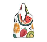 CSIVKEJ Fruit And Vegetable Print Reusable Grocery Bags With Handles Folds Into A Small Pouch Washable Design
