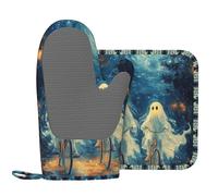 CSIVKEJ Ghosts On Bicycles Print Oven Mitts And Pot Holders Set Of 2 Silicone Heat Resistant Oven Mitten Potholders For Bbq Cooking Grilling Baking