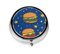 CSIVKEJ Hamburger Print Round Pill Box 3 Compartment Decorative Pocket Purse Portable Mini Travel Medicine Holder Organizer