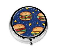 CSIVKEJ Hamburger Print Round Pill Box 3 Compartment Decorative Pocket Purse Portable Mini Travel Medicine Holder Organizer