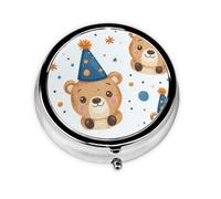 CSIVKEJ Happy Bears Print Round Pill Box 3 Compartment Decorative Pocket Purse Portable Mini Travel Medicine Holder Organizer