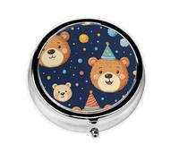 CSIVKEJ Happy Bears Print Round Pill Box 3 Compartment Decorative Pocket Purse Portable Mini Travel Medicine Holder Organizer