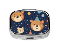 CSIVKEJ Happy Bears Print Square Pill Box 2 Compartment Decorative Pocket Purse Portable Mini Travel Medicine Holder Organizer