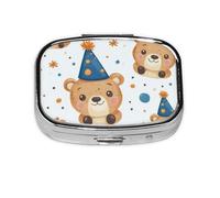 CSIVKEJ Happy Bears Print Square Pill Box 2 Compartment Decorative Pocket Purse Portable Mini Travel Medicine Holder Organizer