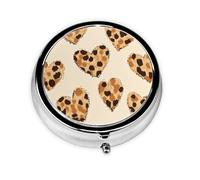 CSIVKEJ Heart Leopard Print Print Round Pill Box 3 Compartment Pocket Purse Portable Mini Travel Medicine Tablet Vitamin Holder Organizer