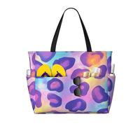 CSIVKEJ Leopard Rainbow Print Beach Bags For Women Waterproof Beach Swim Pool Bag With Zipper For Travel Vacation