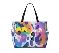 CSIVKEJ Leopard Rainbow Print Beach Bags For Women Waterproof Beach Swim Pool Bag With Zipper For Travel Vacation