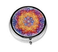 CSIVKEJ Mandala Flowers Print Round Pill Box 3 Compartment Decorative Pocket Purse Portable Mini Travel Medicine Holder Organizer