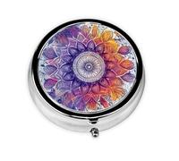CSIVKEJ Mandala Flowers Print Round Pill Box 3 Compartment Decorative Pocket Purse Portable Mini Travel Medicine Holder Organizer