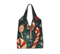 CSIVKEJ Merry Christmas Print Reusable Grocery Bags With Handles Lightweight Folds Into A Small Pouch Washable Design 1PCS