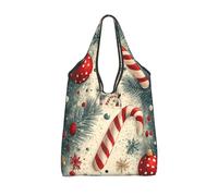 CSIVKEJ Merry Christmas Print Reusable Grocery Bags With Handles Lightweight Folds Into A Small Pouch Washable Design 3 PCS