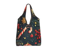 CSIVKEJ Merry Christmas Print Reusable Grocery Bags With Handles Lightweight Folds Into A Small Pouch Washable Design 3 PCS
