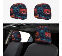 CSIVKEJ Neon Cat Print Car Head Rest Covers 2 Piece Car Seat Headrest Protector Fit Most Vehicles Auto Interior Accessories
