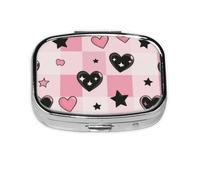 CSIVKEJ Pink and Black Heart Print Square Pill Box 2 Compartment Decorative Pocket Purse Portable Mini Travel Medicine Holder Organizer