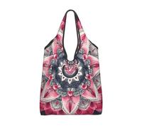 CSIVKEJ Pink And Grey Mandala Print Reusable Grocery Bags With Handles Folds Into A Small Pouch Washable Design
