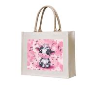 CSIVKEJ Pink Baby Cow Print Canvas Tote Bag Reusable Multipurpose Grocery Bag Shopping Travel Gym Bags