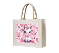 CSIVKEJ Pink Baby Cow Print Canvas Tote Bag Reusable Multipurpose Grocery Bag Shopping Travel Gym Bags