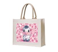 CSIVKEJ Pink Baby Cow Print Canvas Tote Bag Reusable Multipurpose Grocery Bag Shopping Travel Gym Bags